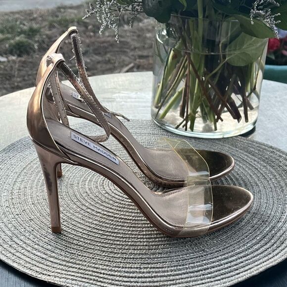 Steve Madden Rose Gold Metallic Ankle Strap Heels, 8M EUC - Picture 1 of 8